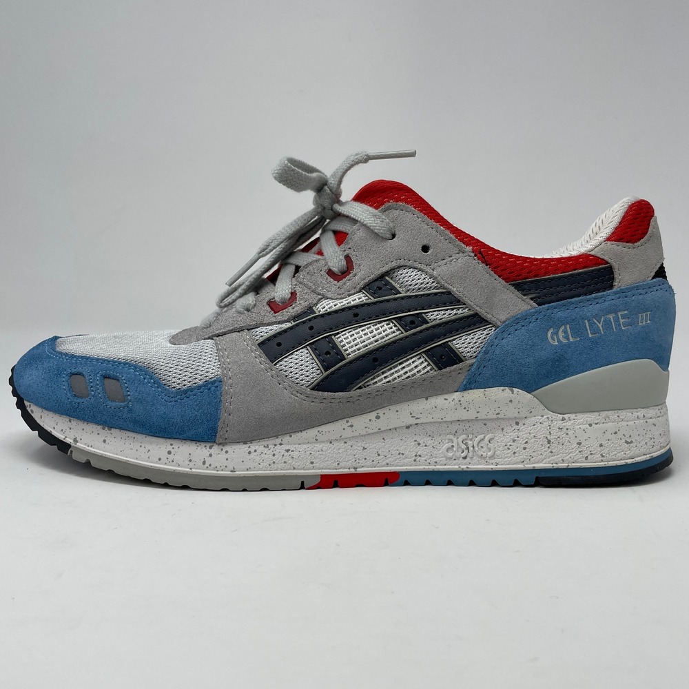 Asics Gel Lyte III Soft Grey Blue Red Split Tongue Sneaker H425N Rare Mens 11.5